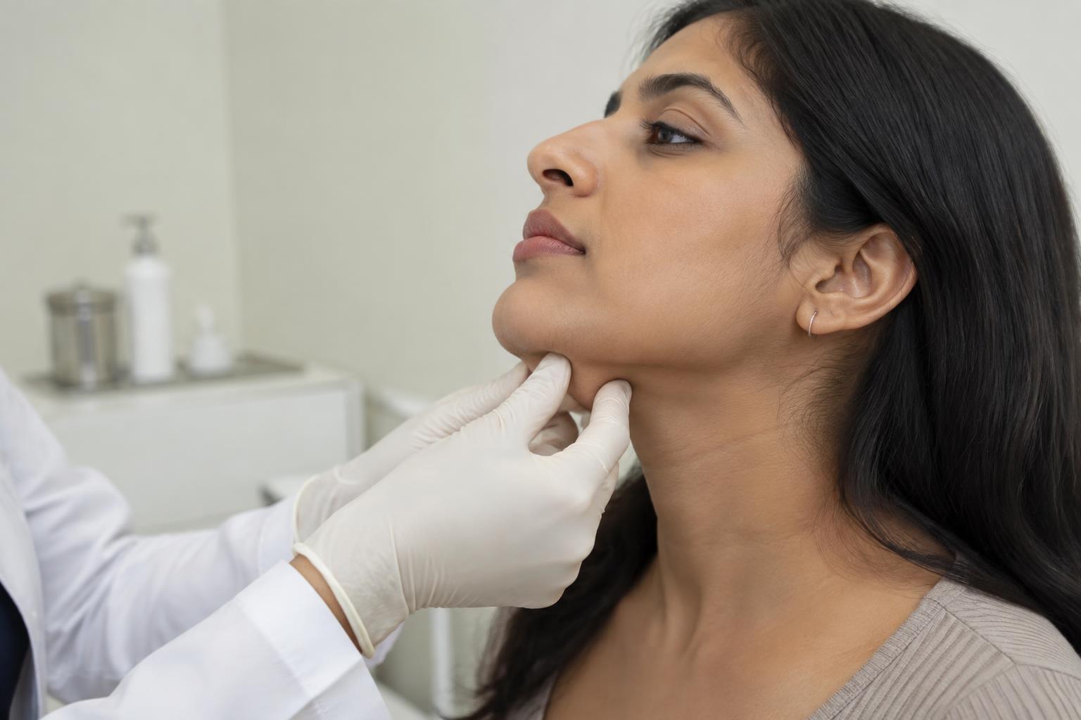 Practitioner assessing the under-chin area before fat dissolving injections